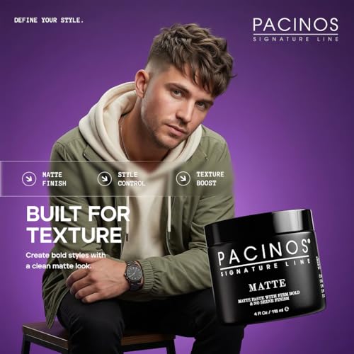 Pacinos Matte Hair Paste for Men | Medium-Firm Hold, No Shine, 4 fl oz