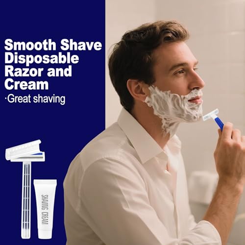 Disposable Razors in Bulk,razors individually wrapped bulk,Twin Blade Razors with Clear Safety Cap and Shaving Cream, Razors For Homeless, Hotel,Air Bnb,Shelter/Homeless/Travel (100PCS)