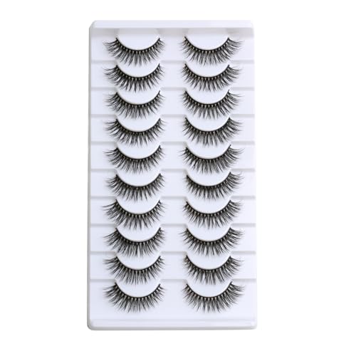 SUNWELL False Eyelashes 12mm Mink Lashes Natural Look Cat Eye Faux Mink Lashes 3D Fluffy Soft Luxury Volume Fake Lashes 10 Pairs Pack