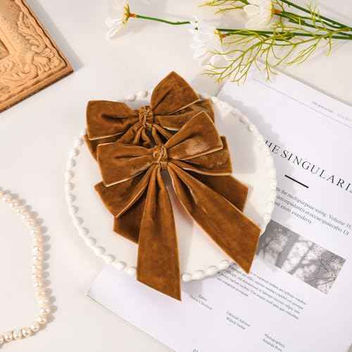 2PCS Velvet Hair Bow Brown Bow Hair Ribbon Clips for women Girls Fall Alligator Hair Clips Hair Accessories Toddlers Kids Teens