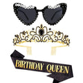 Black Birthday Queen Tiara & Sash Set for Women & Girls - Party Accessories