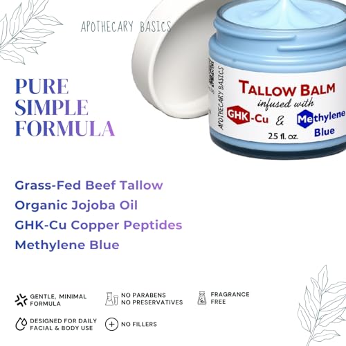 GHK-Cu Copper Peptide & Methylene Blue Infused Whipped Tallow Balm with Organic Jojoba Oil ? Helps Improve Appearance of Fine Lines & Wrinkles ? Grass-Fed Tallow Face & Body Moisturizer ? 2.5 fl oz