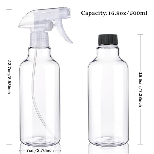 Plastic Spray Bottles 16.9oz 2-Pack with Adjustable Nozzle