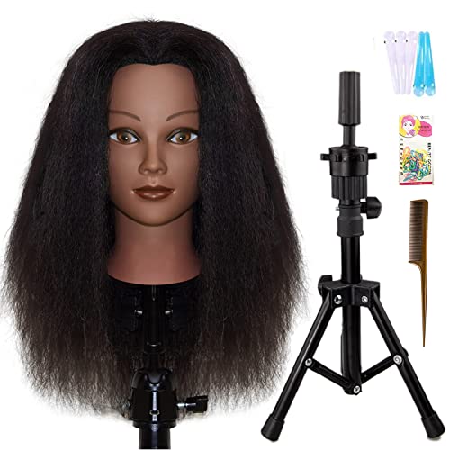 16" Real Human Hair Mannequin Head with Tripod Stand