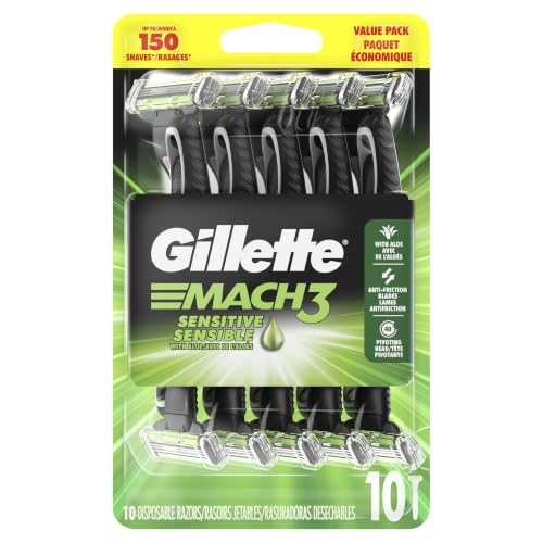 Gillette Mach3 Sensitive Disposable Razors Men’s 10 Count – Pivoting Head