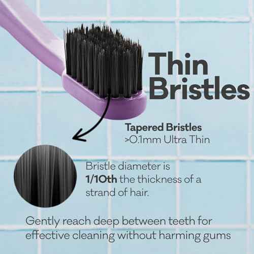 Grin Extra Soft Toothbrushes for Adults ? Travel Toothbrush with Charcoal Infused Bristles ? Manual Full Mouth Brush Head for Whitening & Gum Care ? 4 Count (1 Pack Set)