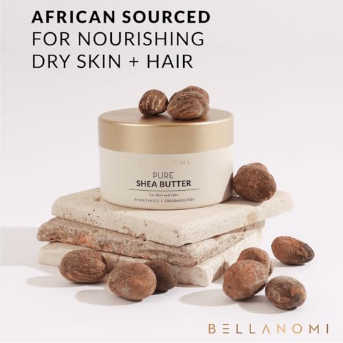 Bellanomi 100% Pure African Raw Shea Butter for Hair & Skin, Organic Formula, Unscented, Moisturizing, Body Butter for Dry Skin, Hair and Nails (3.4 oz)