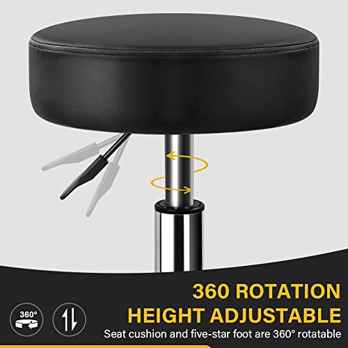 Heavy Duty Rolling Stool with Wheels Hydraulic Swivel Adjustable Rolling Chair Ergonomic Thick Leather Seat Stool Chair for Kitchen Drafting Lab Office Salon Message Stool ? Black