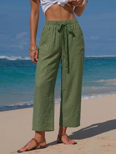 EXLURA Women's Summer Striped Barrel Pants with Pockets