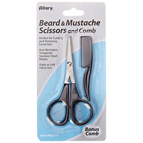 Allary Men's Beard and Mustache Scissors, Mini Comb Trimming Kit