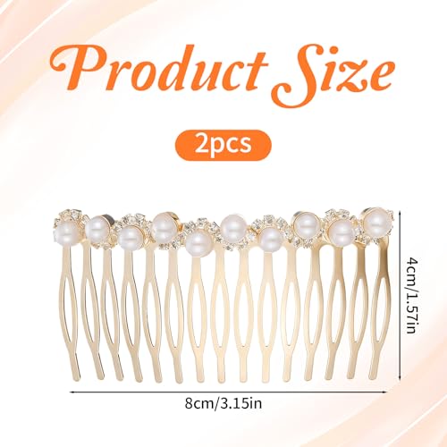 Pearl Hair Comb Set - Gold Rhinestone Decorative Combs