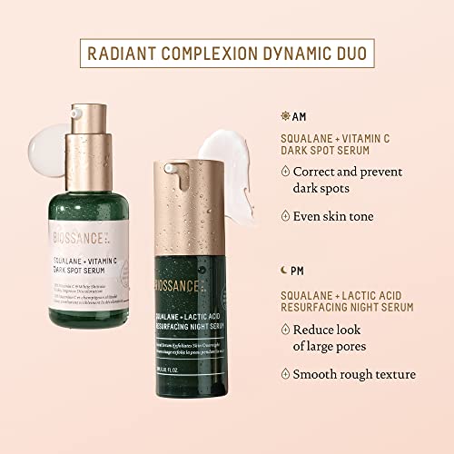 Biossance Squalane + Vitamin C Dark Spot Face Serum ? 10% Vitamin C Serum & White Shiitake ? Hydrating, Fragrance-Free, Non-Irritating, for Daily Use for All Skin Types