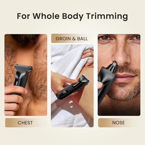 Manscape 3-In1 Body & Pubic Hair Trimmer for Men, IPX7 Waterproof Ball & Groin Shaver with LED Light, Electric Razor with Travel Pouch & USB Rechargeable, Christmas Gifts for Men