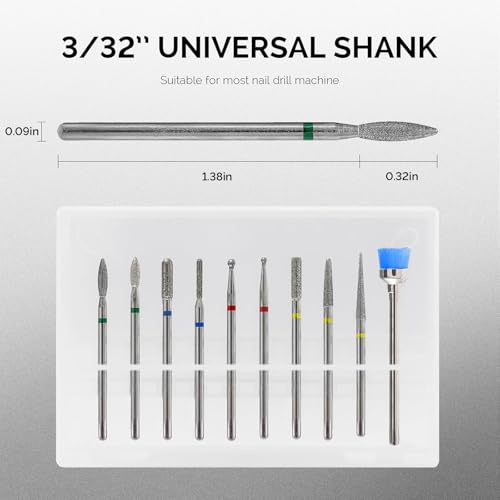 Nail Drill Bits Set - 10 Pieces Diamond Cuticle & Filing Bits - Silver - Variation of THIS listing