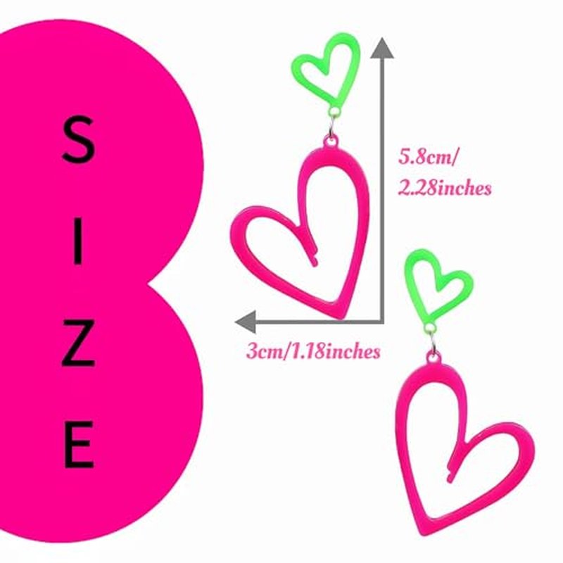 Neon Heart Earrings - 80s & 90s Acrylic Glow Party Jewelry