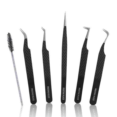 5-Piece Eyelash Extension Tweezers Set Precision Lash Tweezers with Anti-Slip Grip with fiber tip lash tweezers Tools for Lash Artists & eyelash tweezers for women (eyelash set black)
