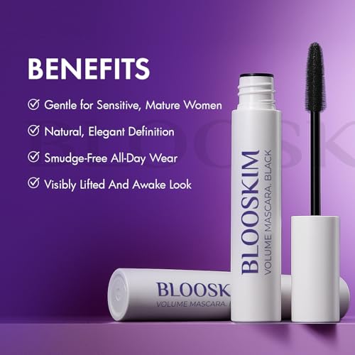 Blooskim Black Mascara for Mature Women 60+ | Hypoallergenic, Non-Clumping