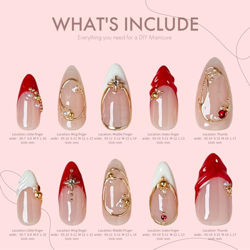 Rouge ?toile Bold Elegant Star-Shaped Wearable Nails (10-Piece Set), Acrylic/UV Gel Press On Nails for Holiday Celebrations, Parties & Shiny Nail Looks (Multicolor, M)