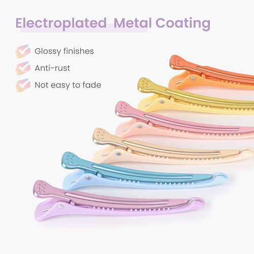 AIMIKE Hair Styling Clips Set - 12pcs Macaron No Crease Alligator Sectioning Clips with Silicone Band for Salon and Hair Roller Styling for Women