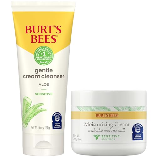 Burt¡¯s Bees Sensitive Skin Bundle, Gentle Cream Facial Cleanser with Aloe and Moisturizing Face Cream with Aloe and Rice Milk, Natural Origin Skincare, 6 oz./3 oz.