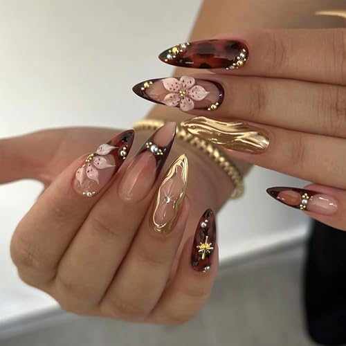 Fall Press On Nails Brown French Tip 24Pc Almond