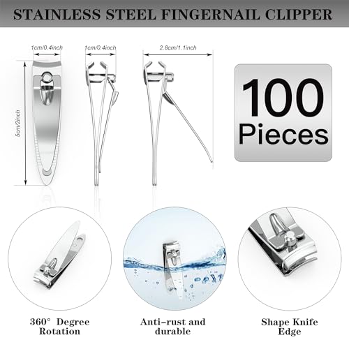 100 Pieces Nail Clippers Flat Toenail Clippers Stainless Steel Toenail Clippers Manicure Pedicure Sturdy Trimmer Set for Men and Women