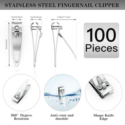 100 Pieces Nail Clippers Flat Toenail Clippers Stainless Steel Toenail Clippers Manicure Pedicure Sturdy Trimmer Set for Men and Women