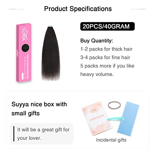 SUYYA Kinky Straight Tape In Hair Extensions 12 Inch