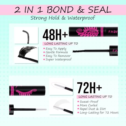 FADVAN Lash Extension Kit Thick Cluster Eyelash Extensions 9-16mm Volume Lash Clusters 100D Individual Eyelashes Kit with Lash Bond And Seal,Remover Tweezers For Beginner (100D, 0.07D, 9-16mm, Kit)