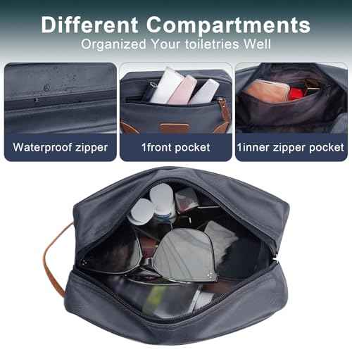 Men's Travel Toiletry Bag - Large Waterproof Organizer, 2 Zippered Pockets for Shaving/Cosmetic,Portable Bathroom Bag for Travel/Gym/Business Trips