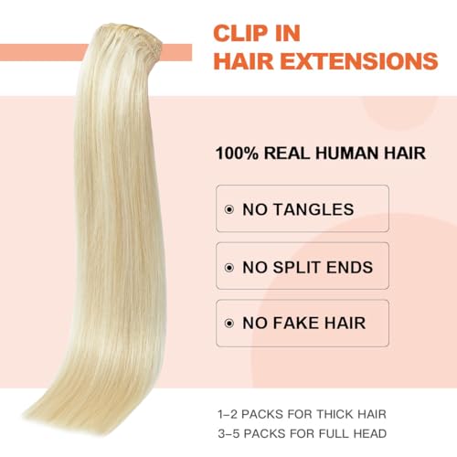 UGOTRAYS Clip in Hair Extensions Real Human Hair Blonde - 18 Inch 70g 7pcs Platinum Blonde 100% Remy Human Hair Clip in Extensions Straight Real Human Hair #60 Platinum Blonde Clip in Hair Extensions