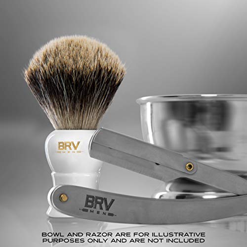 BRV MEN Pure Badger Shaving Brush (19mm knots) - Heavy Resin Handle - Use with Double-Edge Safety Razor, Straight Razor and Shaving Bowl (White)