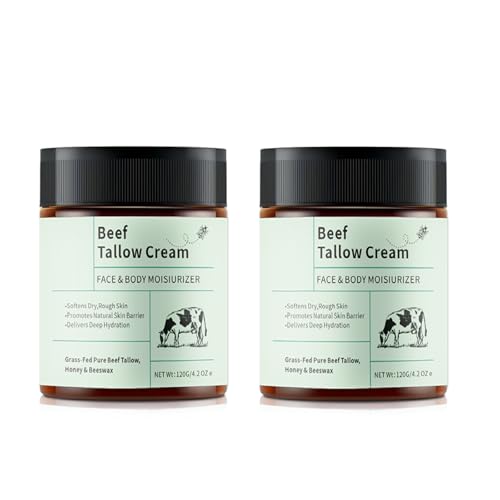 2 Pcs Beef Tallow for Skin, Organic Grass-Fed Beef Tallow and Honey Balm Natural Deep Moisturizing Face and Body Nourishing Care.8.4 Oz