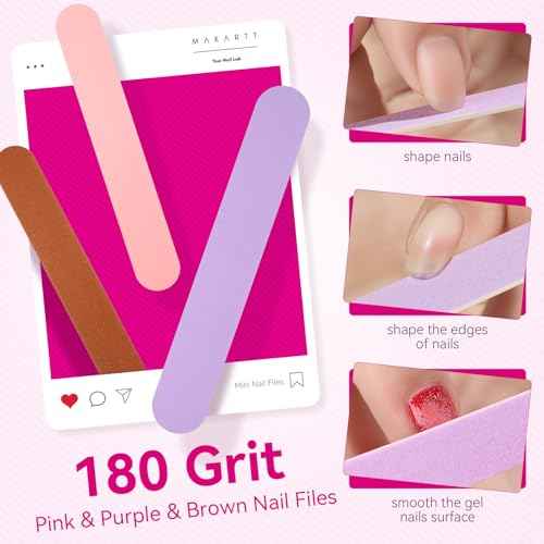 Makartt Mini Nail Files - 100/180 Grit Emery Boards for Nails, 50 Pcs Disposable Doubled Sided Coarse & Fine Bulk Manicure Kit Home Salon Use(Black White Pink Purple Brown)