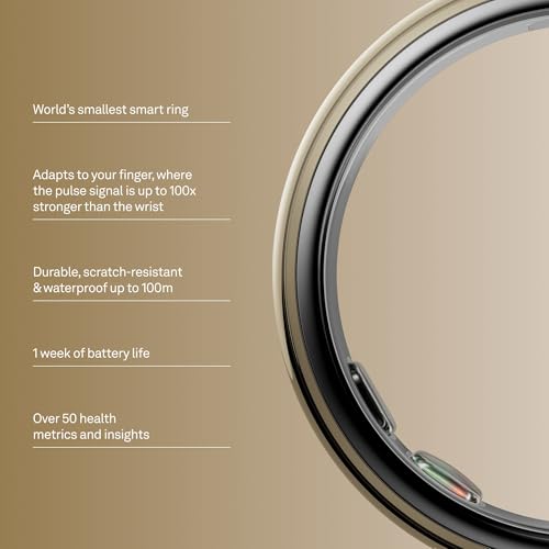 Oura Ring 5 Smart Ring Gold Size 8 - Fitness & Sleep Tracker, Smallest Model