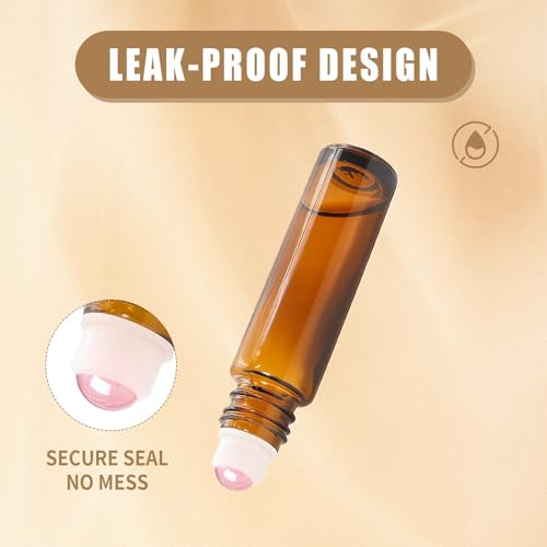 8-Pack 10ml Rose Quartz Roll-On Bottles for Essential Oils