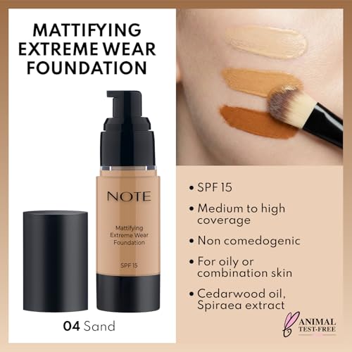 NOTE Mattifying Extreme Wear Liquid Foundation SPF 15 - Full Coverage Foundation Makeup - Matte for Oily and Combination Skin - 04-1 oz.