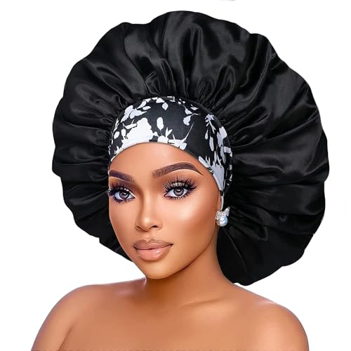 Silk Satin Bonnet for Curly Hair - 2pc Oversized Sleep Cap