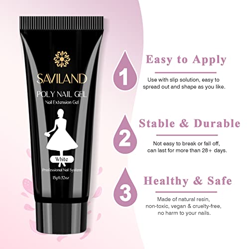 SAVILAND Poly Nail Gel Kit-8 Colors Poly Nail Extension Gel White Pink Glitter with 96W U V Nail Lamp Slip Solution Nail Tools All in 1 Nail Kits Starter Kit for Nail Salon Home DIY