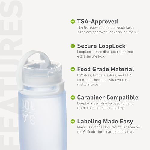 humangear GoToob+ Refillable Silicone Travel Size Bottles with Locking Cap for Women, Men, Toiletries, Beauty, Cosmetics, 3pk Set, Small (1.7oz), Clear/Green/Blue,HG3181
