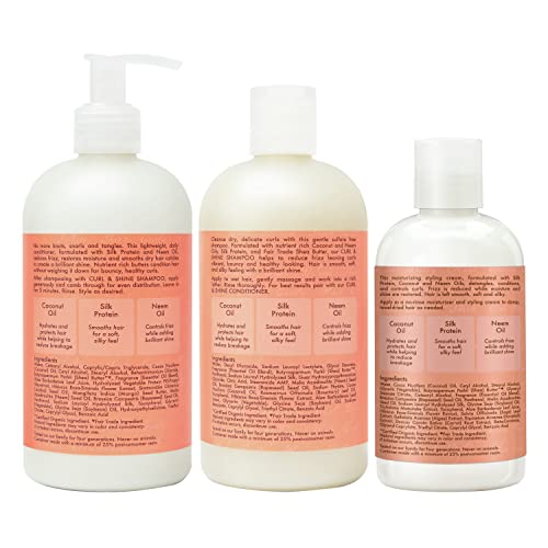 SheaMoisture Moisturize and Define Shampoo, Conditioner and Styling Milk for Curly Hair Care Coconut and Hibiscus with Shea Butter and Coconut Oil