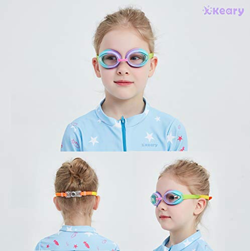 Keary 2 Pack Kids Swim Goggles Swimming Goggles for Toddler Children Girls Boys Youth, Anti-Fog Waterproof UV Protection Crystal Clear Flat Lens Water Pool Goggles with 3 Nose Piece, Kids Goggles 3-9