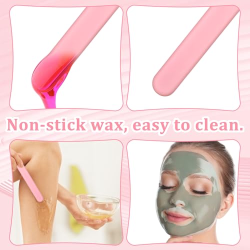 6Pcs Silicone Wax Applicator Non-Stick Wax Spatulas Set Hair Removal Sticks Applicator Reusable Hard Waxs Scraper for Home Salon Body Use (Pink)