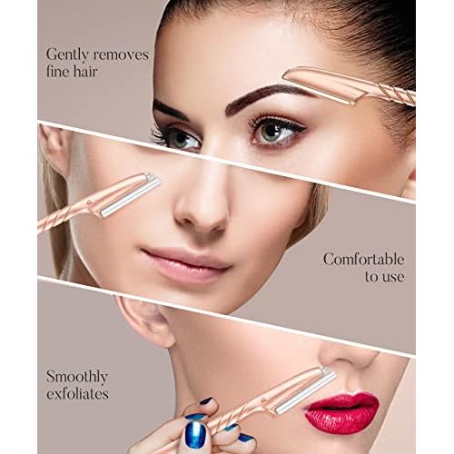 ennva Eyebrow Razor for Women-Eyebrow Trimmer Dermaplaning Tool-Ergonomic Eyebrow Shaper & Facial Razor for Peach Fuzz-Exfoliating Face Razor for Eyebrows-Eye Brow Shaver Razors w/7 Blades- Rose Gold