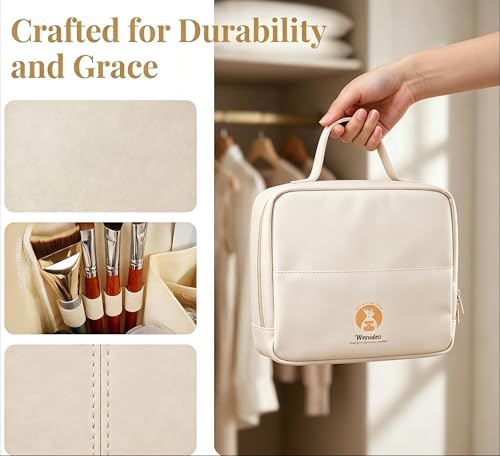 Wnnideo Standing Makeup Bag - Large Capacity Linen Cosmetic Organizer