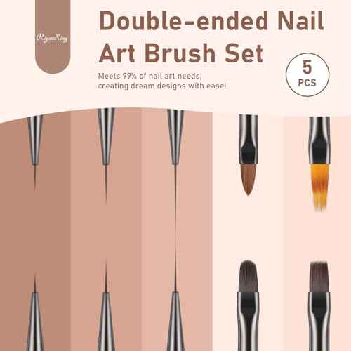 Nail Art Bushes Set - Professional 5Pcs Double-Ended Nail Brush for Art, Long Lines, Ombre & 3D Design Nail Brush Pen for Gel Polish Manicure DIY Home Salon