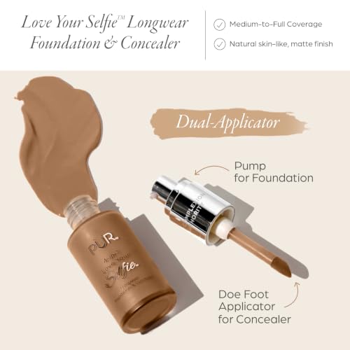 PÜR MINERALS Love Your Selfie 4-in-1 Foundation & Concealer Walnut 54 - Longwear Medium-to-Full Coverage