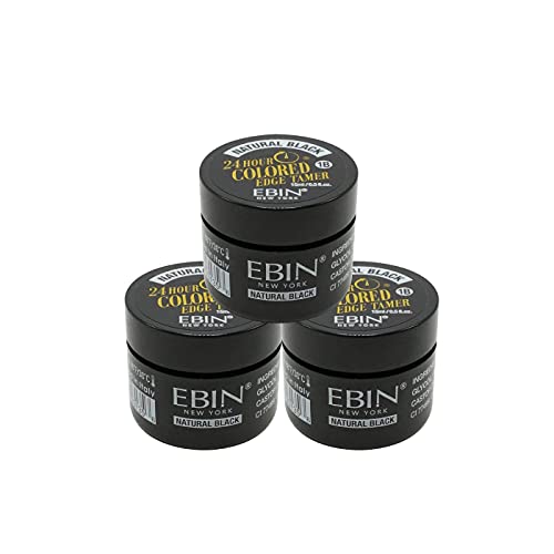 EBIN NEW YORK 24 Hour Colored Edge Tamer 3pack – 0.5 Oz, Natural Black, No Flaking, No Residue, Argan Oil & Castor Oil
