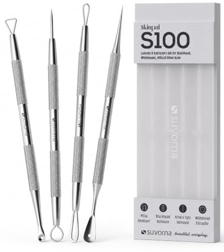 Suvorna 4-Piece Pimple Popper Tool Kit & Milia Extractor Set – Stainless Steel Acne Extraction Tools