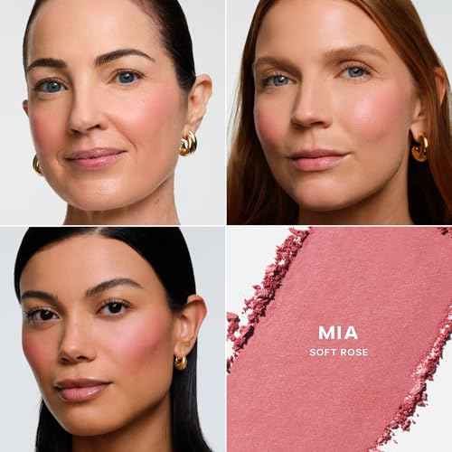Saie SuperSuede Baked Blush - Talc-Free Powder Blush for All Day Wear - Enriched with Plant-Derived Squalane + Glycerin to Help Moisturize Dry Skin - Mia (0.1 Ounce)